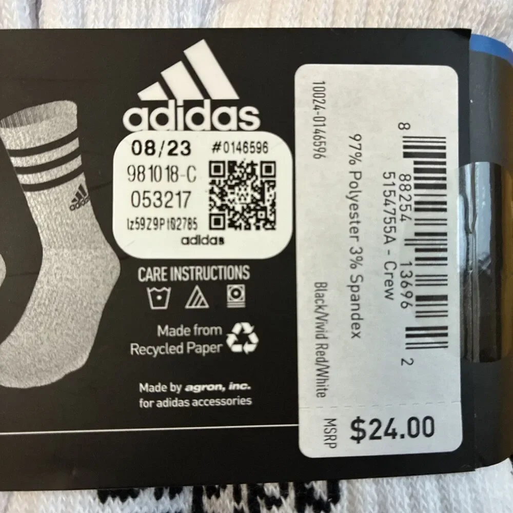 Adidas Socks Men’s Size 6-12 Cushioned Crew 6 Pair AEROREADY Compression